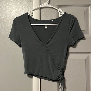 ME TO WE cross over cropped shirt